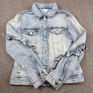 BP Nordstrom Women's XS Light Wash Ruffle Back Denim Jacket Blue